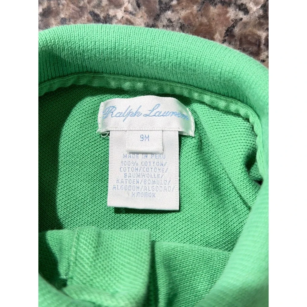 Ralph Lauren Kids Green Long Sleeve Polo Shirt Blue Pony Logo Size 9M B55